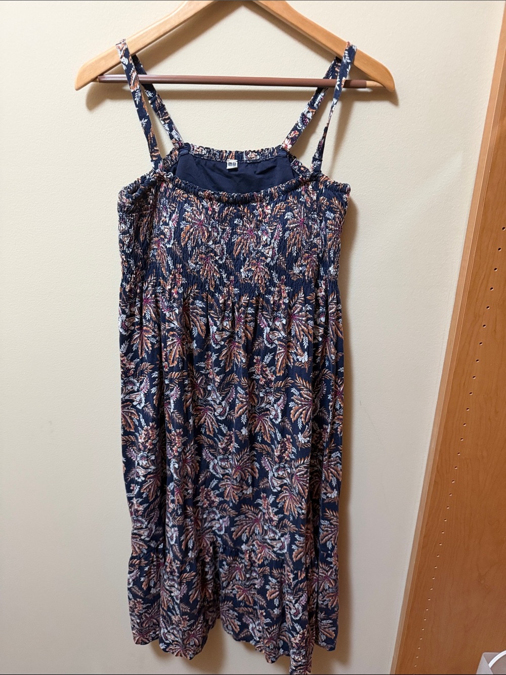 Uniqlo Navy Floral Print Smocked Sundress